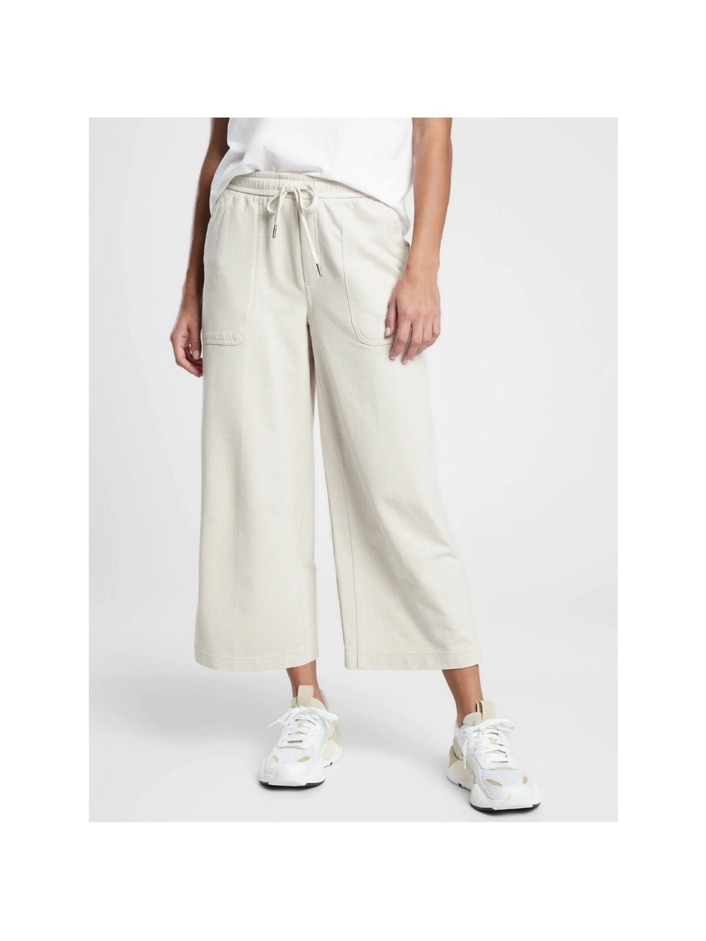 Athleta Farallon Neutral Cropped Wide-Leg Drawstring Pants